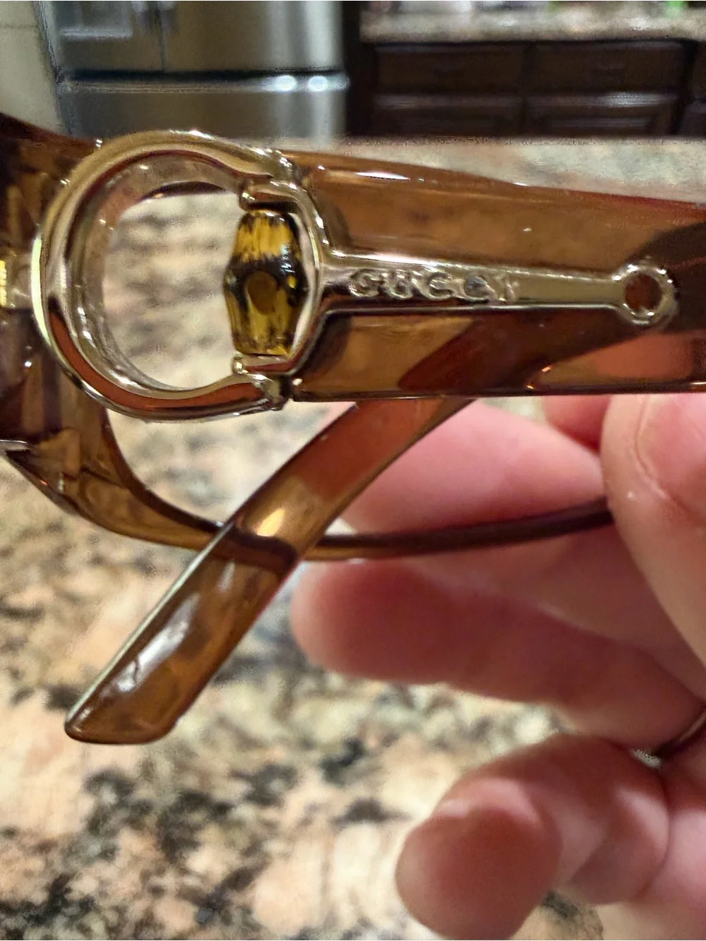 Gucci Transparent Brown Horsebit Rectangle Glasses-NO LENSES